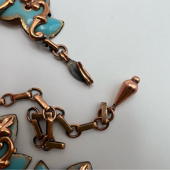 Vintage Renoir Matisse Scalloped Copper Necklace w/ Blue Enamel Accents - Rare - Picture 7 of 10